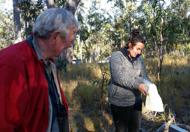 Jeremy chats with AWC ecologist Rhiannon Khoury at Mount Zero-Taravale Wildlife Sanctuary, Queensland.