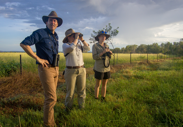 Bullo River Station owner Julian Burt with AWC ecologists during a wildlife survey. 