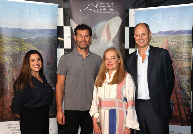 From left: Lizzy Crotty, National Development Manager UK/Europe; Mark Webber AO; Joanne Sawicki, Managing Partner, Planet Positive Ventures, and AWC UK Trustee; Adam Hain, Senior Managing Director, Macquarie Capital and AWC UK Trustee. 