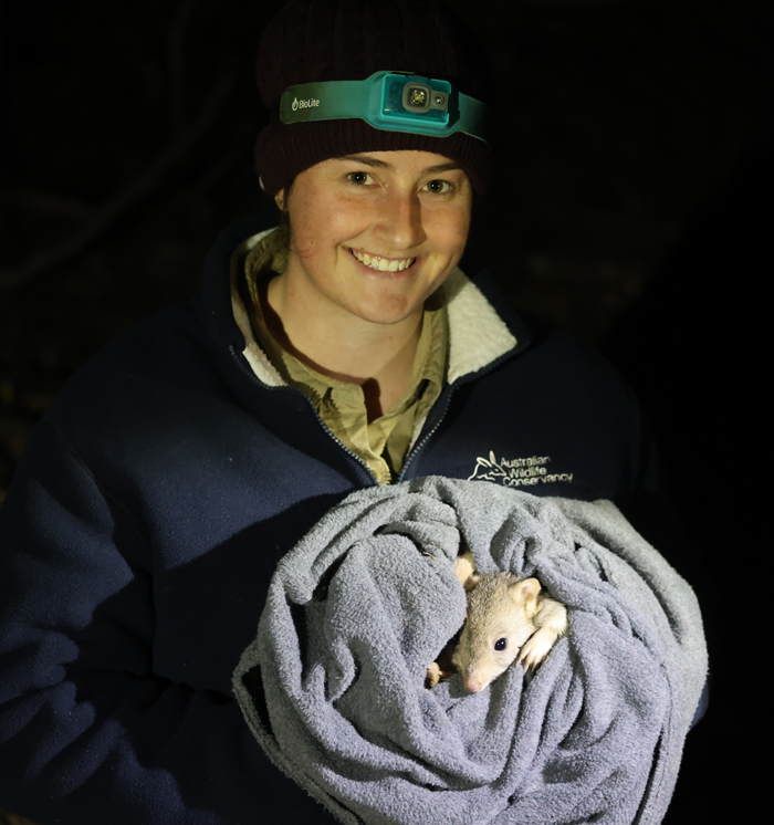Arnika with a Boodie (Burrowing Bettong).