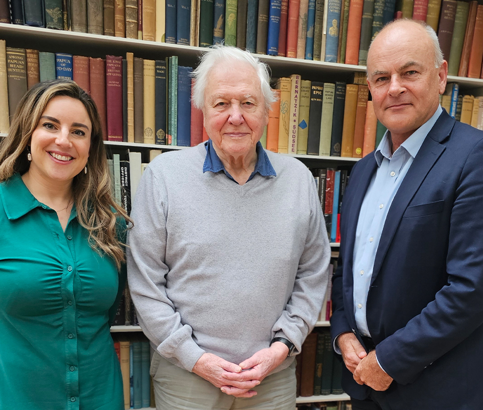 Sir David Attenborough with AWC' Tim Allard and AWC UK's Lizzy Crotty