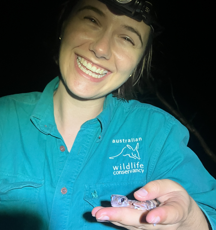 Intern Megan Suthers with a Barking Gecko